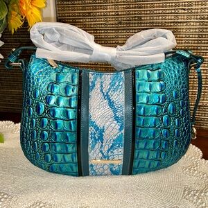 New Brahmin Leather SHAYNA Crossbody Handbag, Peacock Shimmer